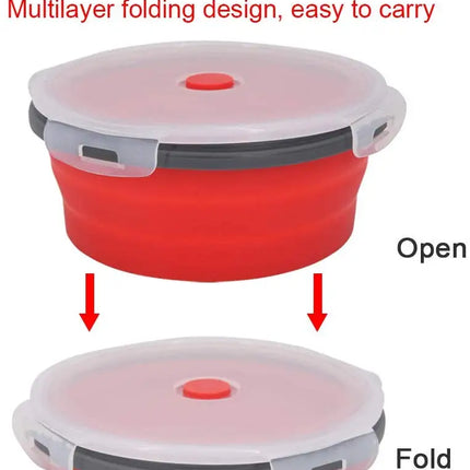 Round Silicone Folding Lunch Box Microwave Folding Bowl Portable Folding Food Container Box Salad Bowl With Lid