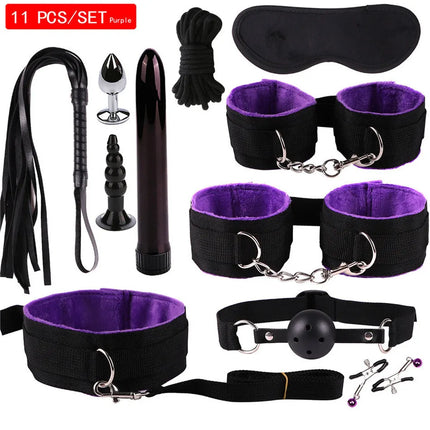 Exotic Accessories Nylon Sex Bondage Set Sexy Lingerie Handcuffs Whip Rope Anal Vibrator Adult Sex Toy for Couples