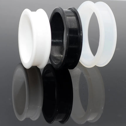 1Pair 3mm-76mm Big Size Hollow Black Silicone Flexible Double Flared Flesh Ear Tunnel Plugs Gauge Expander Stretchers Jewelry