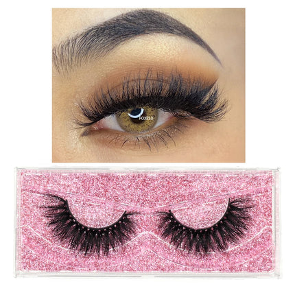 FOXESJI False Eyelashes 3D Mink Eye Lashes Strip Fluffy Dramatic Thick Cross Mink Eyelashes Soft Wispy Fake Eyelashes Extension