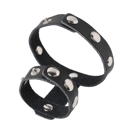 Harness Men Adjustable Genuine Leather Two-ring Penis Testicle Cage Cock Ring Erection Enhancing Exotic Harness Belt Rings