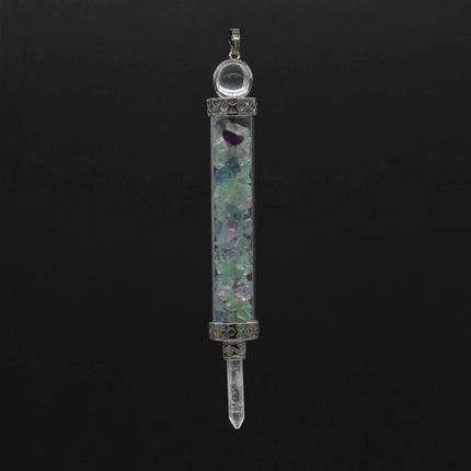 KFT Natural Healing Crystal Quartz Tourmaline Lapis Lazuli Long Pillar Wishing Bottle Reiki Stone Pendulum Pendant Jewelry