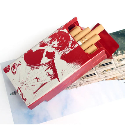 Animation Anime Derivatives Black Red Thin Slim Cigarette Case For Women Metal Aluminum Alloy Sliding Cigarette Box Man Custom