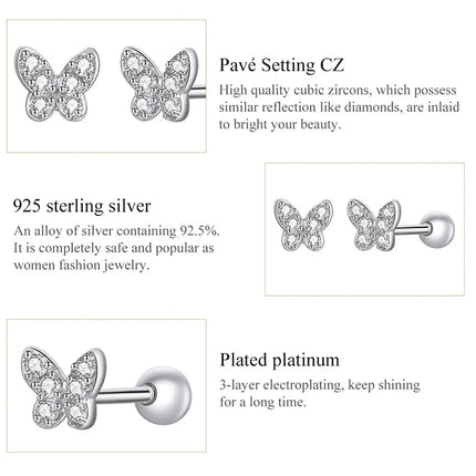 Bamoer 925 Sterling Silver Brilliant Star Earrings for Women Tiny Butterfly Stud Earrings Snowflake Girl Ear Studs Fine Jewelry