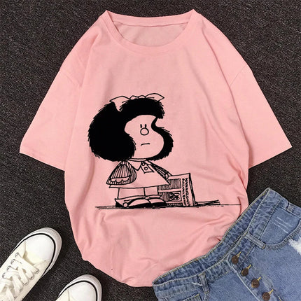 2020 New Summer Fashion Female Pink Tops Mafalda Cute Graphic Print T-shirt Women Harajuku Aesthetic White Tops Kawaii Tshirt