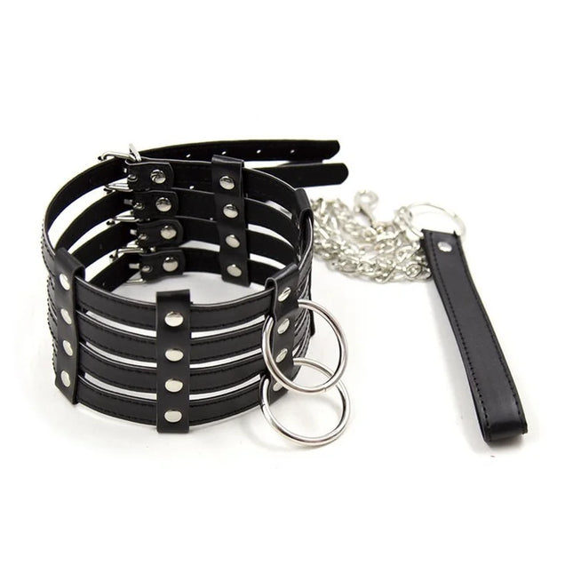 BDSM Black Bondage Collar Neck Sleeve Adjustable Leather Necklace Tow Rope Dog Slave Gay Leash Harness Adult Toy Erotic