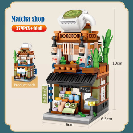 Mini City Street View Noodle Shop House Building Blocks 4 in 1 Japanese Architecture Friends Figures Bricks Toys For Children