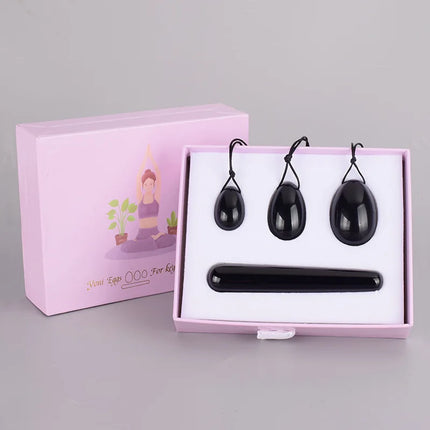 Obsidian Yoni Eggs Wand Set Natural Black Jade Egg Women Vaginal Muscles Tightening Kegel Massage Ball Yoni Wand Jade Massager