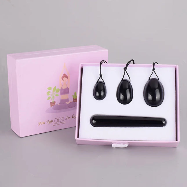 Obsidian Yoni Eggs Wand Set Natural Black Jade Egg Women Vaginal Muscles Tightening Kegel Massage Ball Yoni Wand Jade Massager