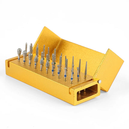 Dental Diamond Polishing Kit - 30pcs High-Speed Burs 1 Aluminum Disinfection Block for Teeth Grinding Shaping & Polishing