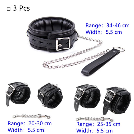 Soft PU Sponge Slave Bondage Set of Handcuffs Ankle Cuffs with Metal Chain Collar for Women Men Fetish Bdsm Adult Games Sex Toys