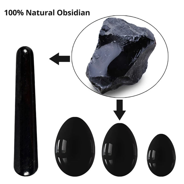 Yoni Egg Natural Black Obsidian Jade Eggs Massage Ball Set Women Vaginal Muscle Exerciser Body Massager Health Care Kegel Ball