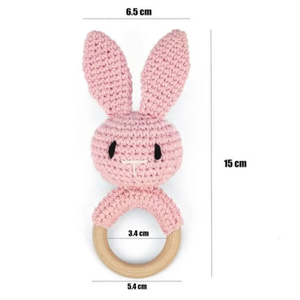 1PC Crochet Animal Rabbit Rattle Toy Soother Bracelet Wooden Teether Ring Baby Product Mobile Pram Crib Wooden Toys Newborn Gift