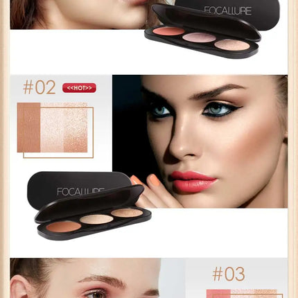 Focallure 3 In 1 Makeup Palette Blush&Highlighter Face Matte Highlighter Powder Illuminated Bronzer Blusher Powder