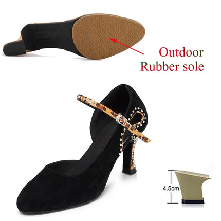Latin Shoes Salsa Tango Sports Shoes Wedding Shoes Closed Toe Rhinestones Modern High Heels Blue Black
