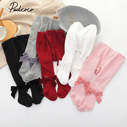 Infant Newborn Baby Girls Pantyhose Solid Bowknot Leggings Four Seasons Long Stockings 5 Colors 0-3Years