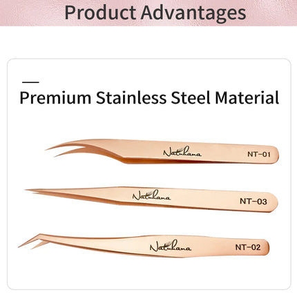 New Professional Fiber Tip Tweezers Rose Gold Lashes Tweezers Stainless Steel Eyelash Extension Tweezers Makeup Tools