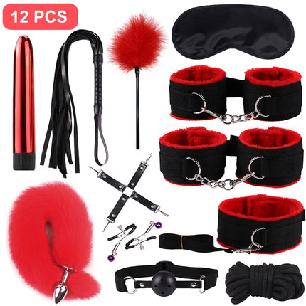 Handcuffs Collar Whip Gag Nipple Clamps BDSM Bondage Rope Erotic Adult Sex Toys For Woman Couples Anal Butt Plug Tail