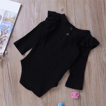0-24months Unisex Baby bodysuit Long Sleeve Romper Cotton Ruffled Solid Beige White Black Pink Playsuit For Infant Girls