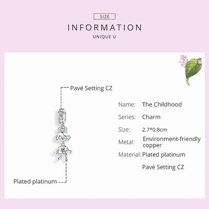 WOSTU Family Heart Charm High heels Mirror Makeup Pendant Bee Boy & Girl Charm Dreamcatcher Beads Jewelry Making Copper Zircon