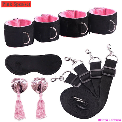 Sex Tools for BDSM Bondage Restraint Adult S&M Fetish Games Set Vibrator Handcuffs Ankle Bed Toys Kits for Couples