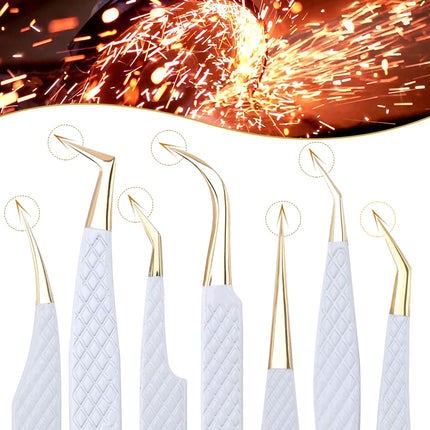 1Pc White-gold Anti-Static For Eyelash Extension Eyebrow Stainless Steel Set Beauty Precision Tweezers Makeup Tools