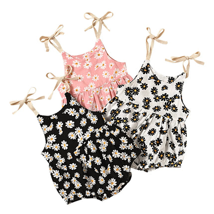 Baby Girl's Romper, Daisy Print Sleeveless Sling Bodysuit One-piece Suit for Birthday Party Photography