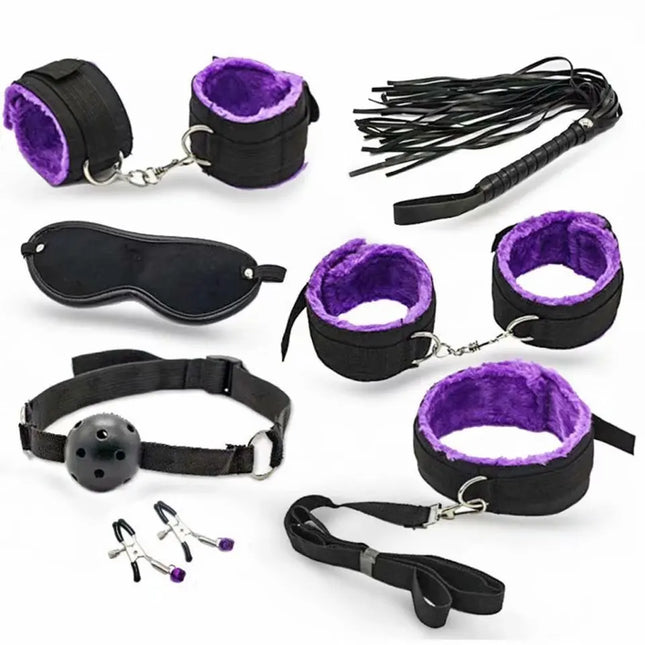 Sex Handcuffs Nipple Clamps Whip Mouth Gag Mask Anal Plug Vibrator BDSM Bondage Set Erotic Toys for Woman Men Adult Game