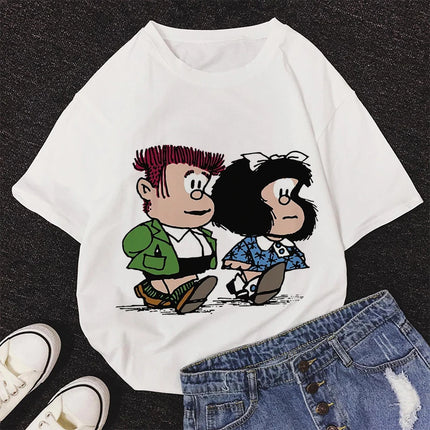 2020 New Summer Fashion Female Pink Tops Mafalda Cute Graphic Print T-shirt Women Harajuku Aesthetic White Tops Kawaii Tshirt