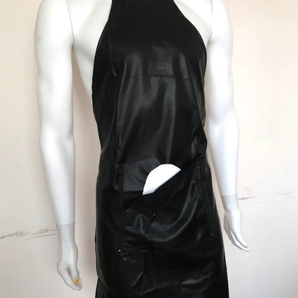 M-2XL Sexy Black Soft Faux Leather Men Front Open Crotch Zipper Pocket Apron DS Night Club Pinafore Backless Sexy Lingerie