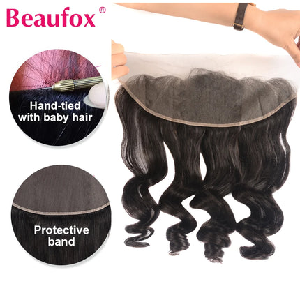 Beaufox Ear To Ear Loose Wave Lace Frontal Closure Free Part Brazilian Human Hair Closure Remy Hair