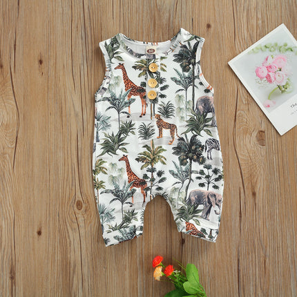 Citgeett Summer Newborn Baby Boys Girls Sleeveless Romper Casual Animal Tree Print Button Front Jumpsuit Clothes