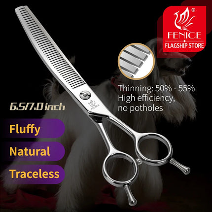 Fenice JP440C 6.5/7/7.5 inch Curved Thinning Scissors Pet Dog Grooming Shears Dog Scissors Fluffy Traceless Thinning Rate 50-55%