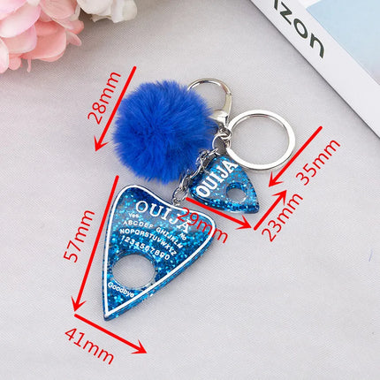 1PC Women Ouija Planchette Keychain Resin Pompom Charms Handbag  Keyring With Puffer Ball Punk Board Crafts