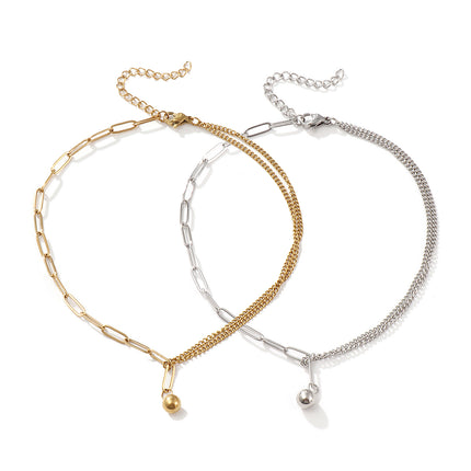 1 Piece Stylish Double Layer Anklet 304 Stainless Steel Paperclip Link Chain With Pendant Anklet Jewelry for Women  26cm long
