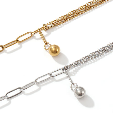 1 Piece Stylish Double Layer Anklet 304 Stainless Steel Paperclip Link Chain With Pendant Anklet Jewelry for Women  26cm long