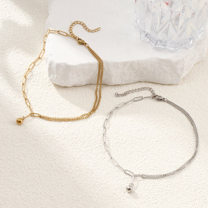 1 Piece Stylish Double Layer Anklet 304 Stainless Steel Paperclip Link Chain With Pendant Anklet Jewelry for Women  26cm long