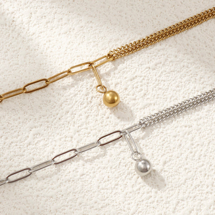 1 Piece Stylish Double Layer Anklet 304 Stainless Steel Paperclip Link Chain With Pendant Anklet Jewelry for Women  26cm long