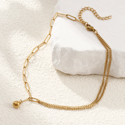 1 Piece Stylish Double Layer Anklet 304 Stainless Steel Paperclip Link Chain With Pendant Anklet Jewelry for Women  26cm long