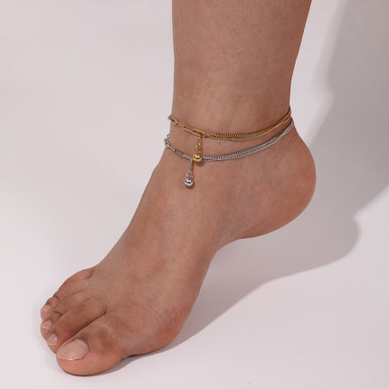1 Piece Stylish Double Layer Anklet 304 Stainless Steel Paperclip Link Chain With Pendant Anklet Jewelry for Women  26cm long