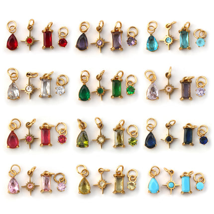 1 Set 304 Stainless Steel Cubic Zirconia Birthstone CharmsGold Plated Mini Pendants for DIY Necklace Jewelry 12x7mm - 9x3.5mm
