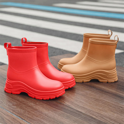 Cross-Border Korean Style Women's Waterproof Anti-Slip Rain Boots with Cotton to Keep Warm and Increase Wear-Resistant Rubber Shoes for Outdoor Camping Rain Boots Foreign Trade
