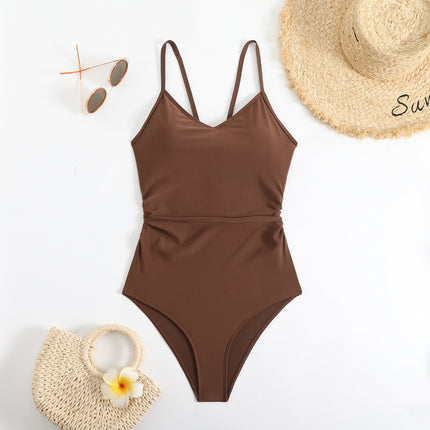 In-Stock 2025 Cross-Border Amazon Solid Color Swimsuit Women New European and American Fashion Sexy Triangle One-Piece Swimsuit Wholesale