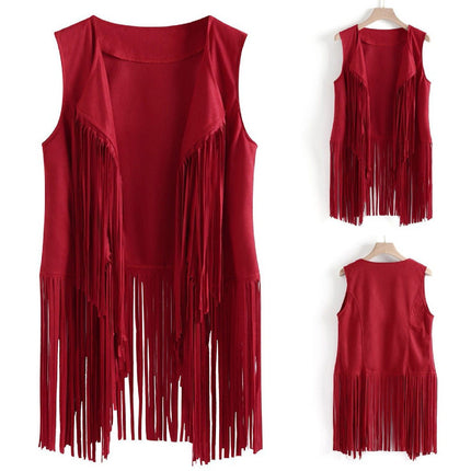 2025 Women's European and American Style New Suede Tassel Vest Jacket Popular Sleeveless Mid-Length Vest Outer Wear