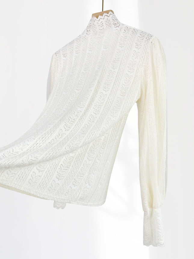 High-End Brushed Fabric 2026 Autumn and Winter New Lace Base Shirt, Lace-Trimmed Half-High Collar White Inner Fairy Top
