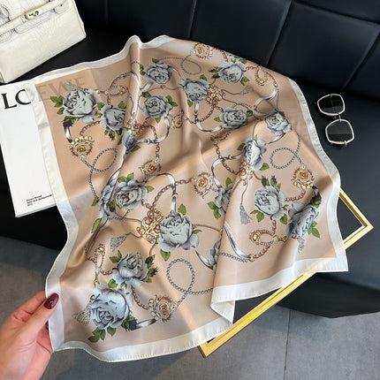 Simulated Silk Printed Silk Scarf for Women, Korean Cashew Leopard Print Headscarf, Four-Season Scarf, Professional Scarf Wholesale