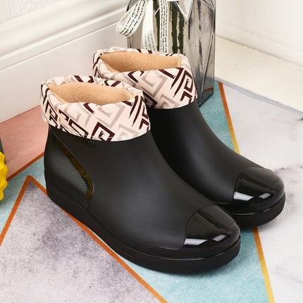 Fashionable women's rain boots low-top rain boots short non-slip fleece-lined water boots warm cover shoes comfortable wear-resistant youth comfortable
