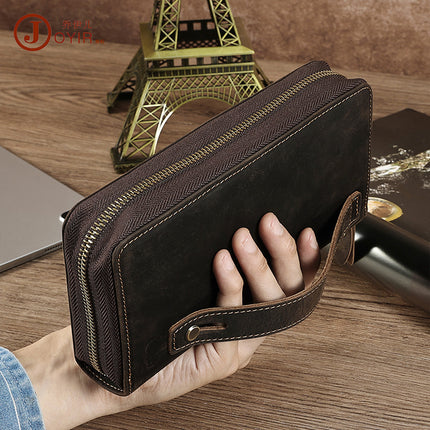 Vegetable Tanned Leather Fashionable Simple Men's Handbag Retro Long Wallet Clutch Bag Genuine Leather Business Clutch Bag Men's Bag