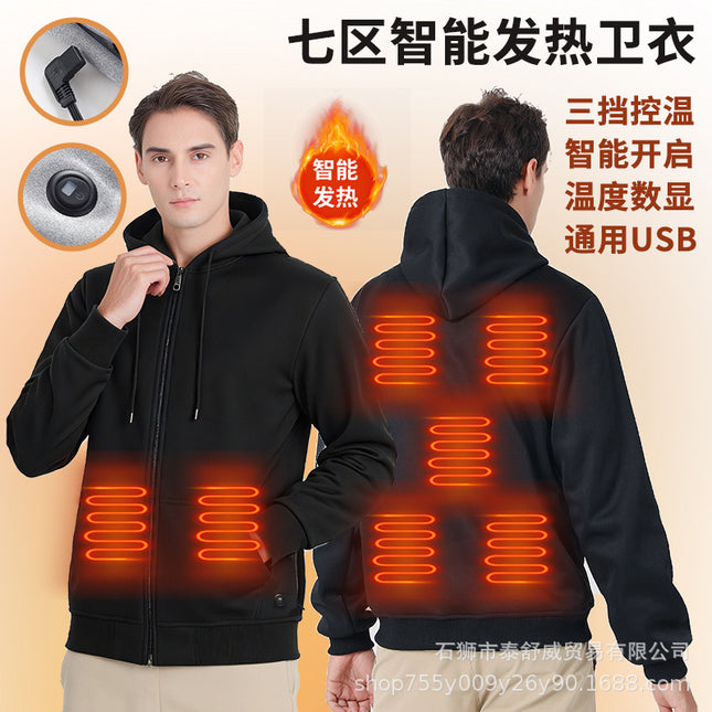 2025 New Smart Heating Sweatshirt Single Control Seven Zones with Digital Display Electric Heating Sweatshirt Cross-Border Winter Electric Heating Sweatshirt