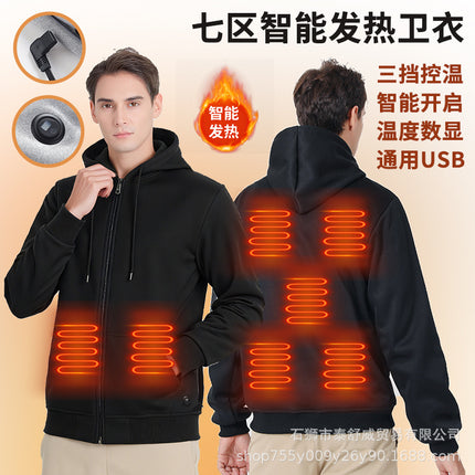 2025 New Smart Heating Sweatshirt Single Control Seven Zones with Digital Display Electric Heating Sweatshirt Cross-Border Winter Electric Heating Sweatshirt